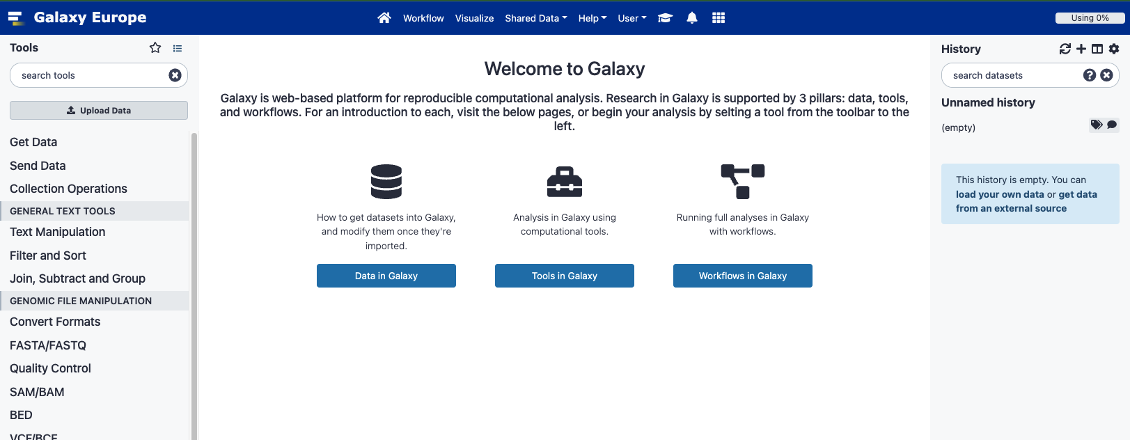 Screenshot of the Galaxy Welcome Page